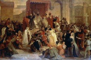 Paus Urbanus II predikt de Eerste Kruistocht op het plein in Clermont