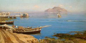 Marina met boot en vissers door Francesco Lojacono