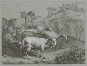 Herder met rammen, geiten en koe door Francesco Londonio