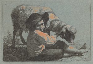 Zittende boerenjongen met een schaap door Francesco Londonio
