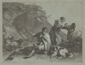 Zittende Herderjongen en Vrouw die een Kind een Drankje Geeft, 1759-1782 door Francesco Londonio