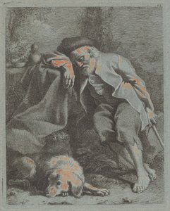 Slapende Oude Man met Hond