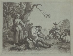 Slapende herdersjongen en vrouw met een kind door Francesco Londonio