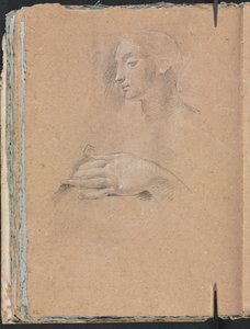 Verona schetsboek: Vrouwelijk hoofd en linkerhand pagina 42, 1760