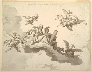 Tekening, Ontwerp voor een geschilderd plafond: Triomf van zachtmoedigheid en kracht, ca. 1780