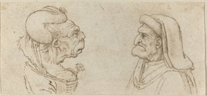 Twee Groteske Hoofden door Francesco Melzi after Leonardo da Vinci