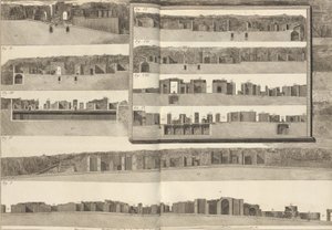 Dwarsdoorsneden die de verschillende aspecten van de gebouwen in het plan van Pompeii laten zien