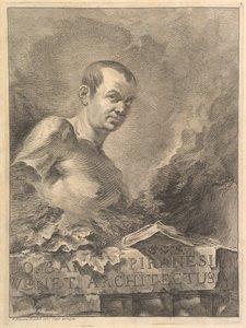 Portret van G.B. Piranesi in imitatie van een antiek borstbeeld, uit Opere varie di Architettura