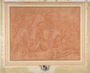 Ulysses en zijn metgezellen vechten tegen de Cicones voor de stad Ismaros, studie..., 1555-60
