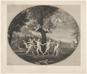 Putti dansend om een boom door Francesco Rosaspina