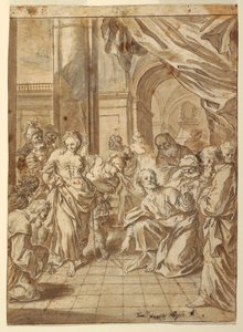 Tekening, Christus en de overspelige vrouw, 1750-60 door Francesco Saverio Mergolo