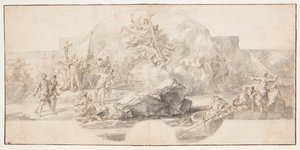 Studie voor schilderij "De landing van Columbus in Amerika," Sala del Minor Consiglio, Palazzo Ducale, Genua, Italië door Francesco Solimena