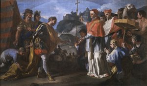 De ontmoeting tussen koning Ratchis van de Longobarden en paus Zacharias tijdens het beleg van Perugia door Francesco Solimena