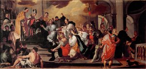 Het monnikskleed van de Lombardische koning Ratchis (744-749) in het klooster van Monte Cassino door Francesco Solimena