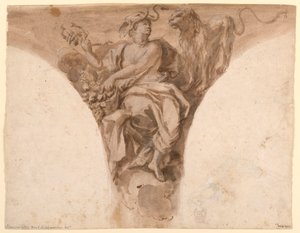 Tekening, Afrika, Ontwerp voor een hangertje in de doopvont van de Sint Pieter, Rome, 1713-26 door Francesco Trevisani