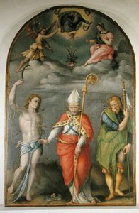 Annunciatie met heiligen door Francesco Ubertini Verdi Bachiacca