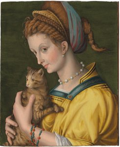Portret van een Jonge Dame met een Kat