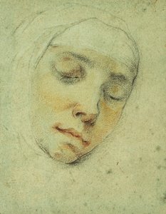 Portret van Pasitea Crogi, haar ogen gesloten in extase
