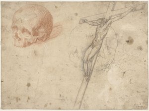 Schets van crucifix en doodshoofd door Francesco Vanni