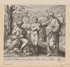 God schept de man en vrouw door Francesco Villamena