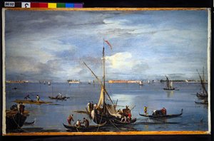 Een uitzicht in de Venetiaanse lagune door Francesco and/or Gian Antonio (1699 1761) Guardi