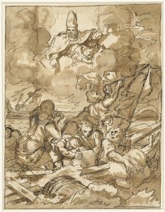 Sint Nicolaas doet de storm op zee bedaren door Francesco de Mura