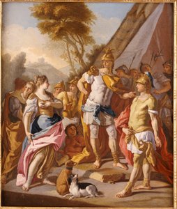 Sisygambis, de moeder van Darius, die Hephaestion voor Alexander de Grote aanziet