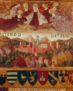 Ex voto: De Maagd Maria beschermt de stad Siena tijdens de aardbevingen van 1466-1467 (detail)