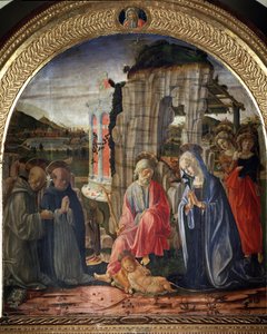 Geboorte met Sint Bernardus en Sint Thomas van Aquino