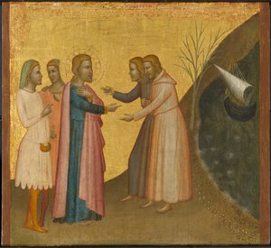 Acteus en Eugenius smeken St. Johannes de Evangelist om hun rijkdom te herstellen, ca. 1370-1380 door Francescuccio Ghissi