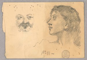 Hoofd van een vrouw en een gezicht door Francis Augustus Lathrop