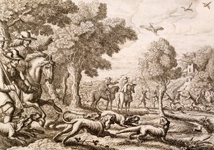 Otterjacht bij een rivier, gegraveerd door Wenceslaus Hollar, 1671 door Francis Barlow