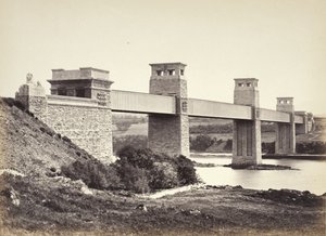 Bangor, de Britannia Bridge, vanuit Anglesey (258) door Francis Bedford