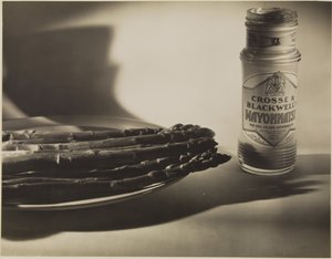 [Stilleven met asperges en potje mayonaise].