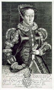 Portret van Mary I (1516-58) met het Verzoekschrift van Thomas Hongar, gegraveerd door de kunstenaar, uitgegeven door Compton Holland door Francis Delaram
