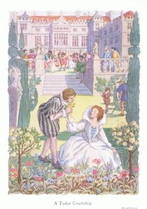 Een Tudor-verkering (kleurenlitho) door Francis Donkin Bedford