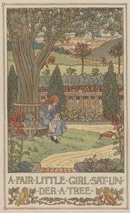Een mooi klein meisje onder een boom (kleurenlitho) door Francis Donkin Bedford