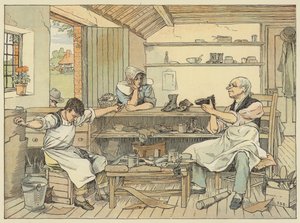 Schoenmaker (kleurenlitho) door Francis Donkin Bedford