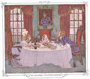 Hij bracht de boodschap van de fee, uit The Magic Fishbone pub.by Warne  Co, c.1940 (kleurenlitho) door Francis Donkin Bedford