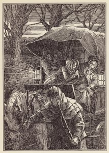 Illustratie voor De krekel op het haardvuur van Charles Dickens (kleurenlitho) door Francis Donkin Bedford