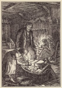 Illustratie voor De krekel op het haardvuur van Charles Dickens (kleurenlitho) door Francis Donkin Bedford