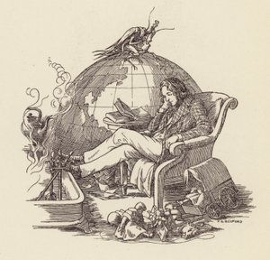 Illustratie voor De krekel op het haardvuur van Charles Dickens (kleurenlitho) door Francis Donkin Bedford