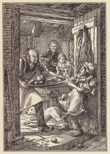 Illustratie voor De krekel op het haardvuur van Charles Dickens (kleurenlitho) door Francis Donkin Bedford
