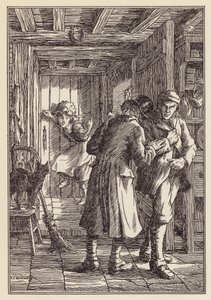 Illustratie voor De krekel op het haardvuur van Charles Dickens (kleurenlitho) door Francis Donkin Bedford