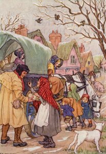 Illustratie voor De krekel op het haardvuur van Charles Dickens (kleurenlitho) door Francis Donkin Bedford