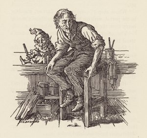 Illustratie voor De krekel op het haardvuur van Charles Dickens (kleurenlitho) door Francis Donkin Bedford