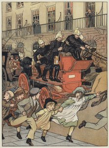Londen: Een Fire-Engine (kleurenlitho) door Francis Donkin Bedford