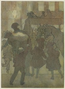 Londen: In een Londense mist (kleurenlitho) door Francis Donkin Bedford