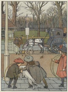 Londen: London Sparrows at Dinner (kleurenlitho) door Francis Donkin Bedford