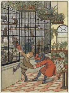 Londen: The Monkey House (kleurenlitho) door Francis Donkin Bedford
